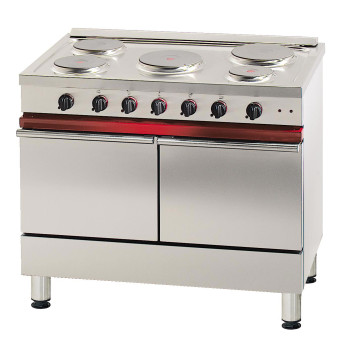 Fourneau électrique Gamme 1000, 5 plaques fonte sur 2 fours électrique de 55 l