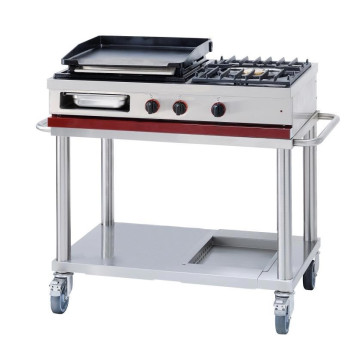 PLANCHA GAZ ET 1 FEU VIF SUR SUPPORT MOBILE